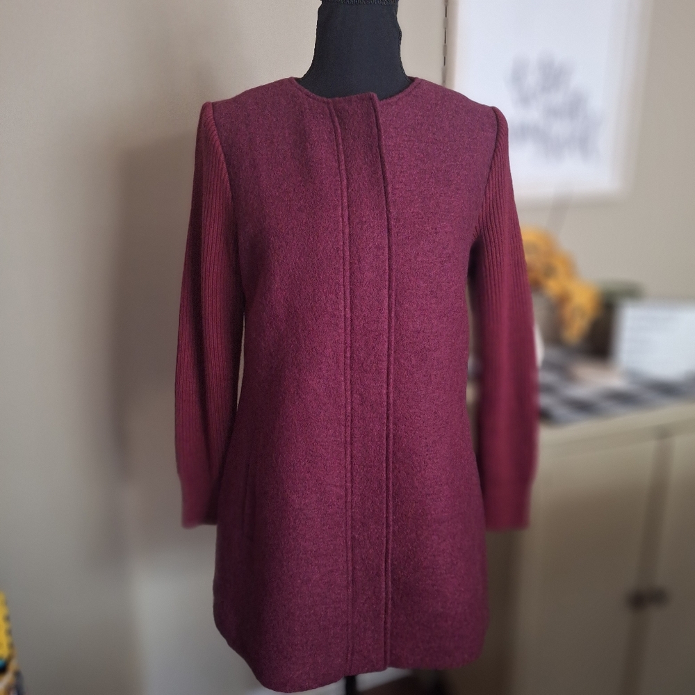 Talbots Wool Blazer Long Length Jacket Zip Front Petite Small